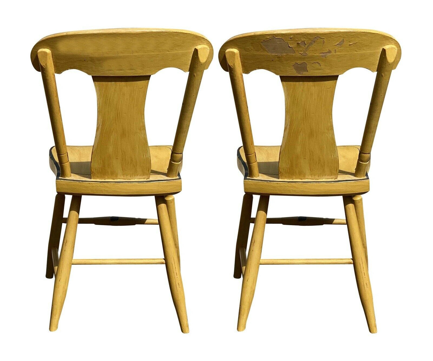 19TH C ANTIQUE SET OF 6 COUNTRY SHERATON YELLOW FANCY PAINT DINING CHAIRS