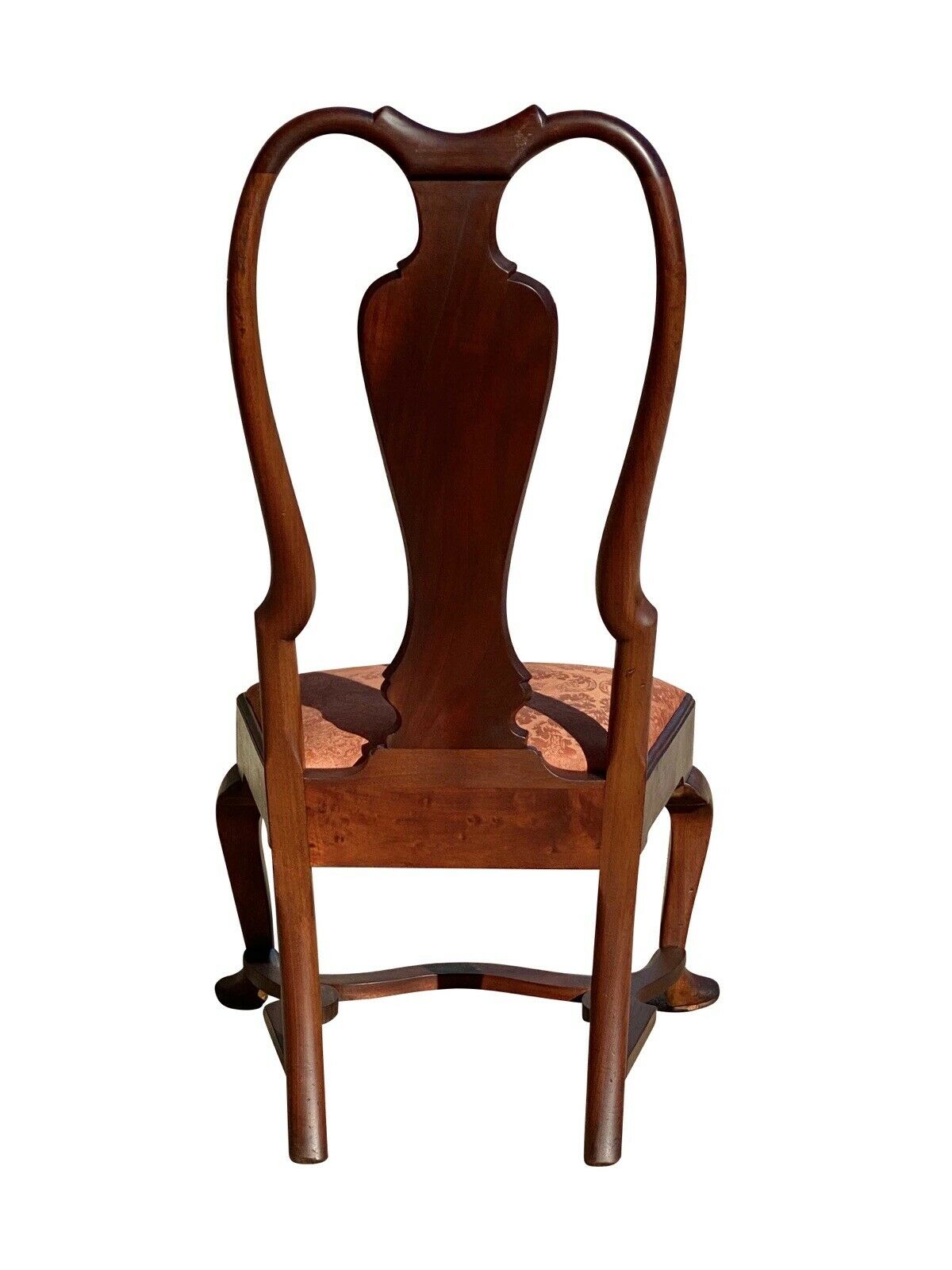 20th C Queen Anne Antique Style Boston Mahogany Side Chair W/ Flat Stretchers