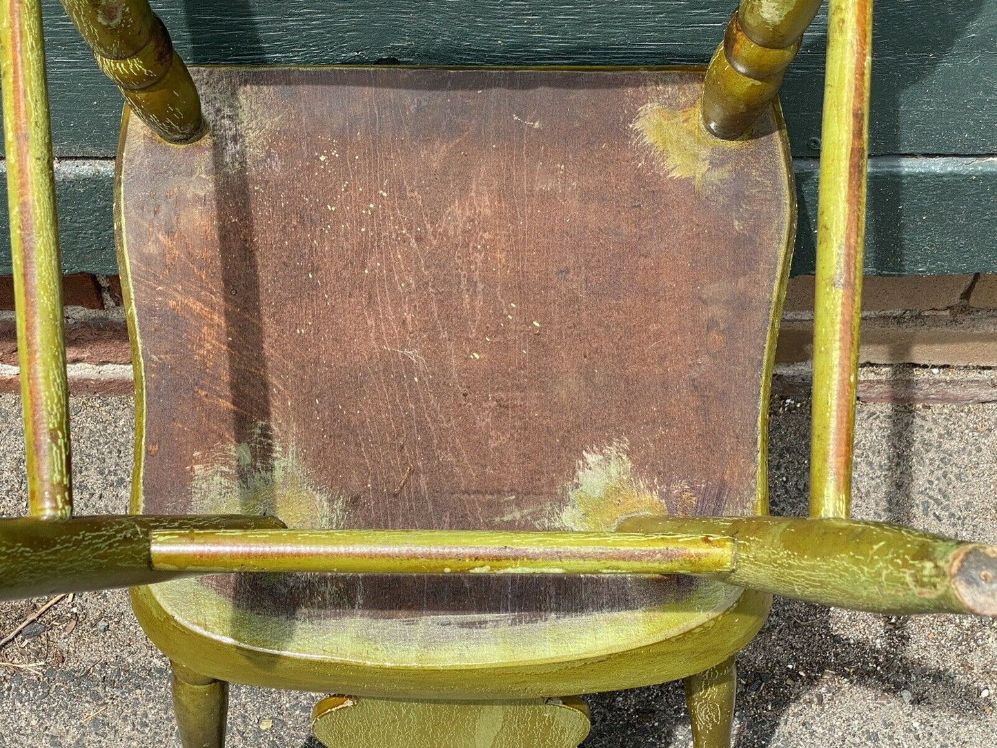 19TH C ANTIQUE SHERATON FANCY PAINT DINING CHAIRS IN BITTERSWEET GREEN PAINT