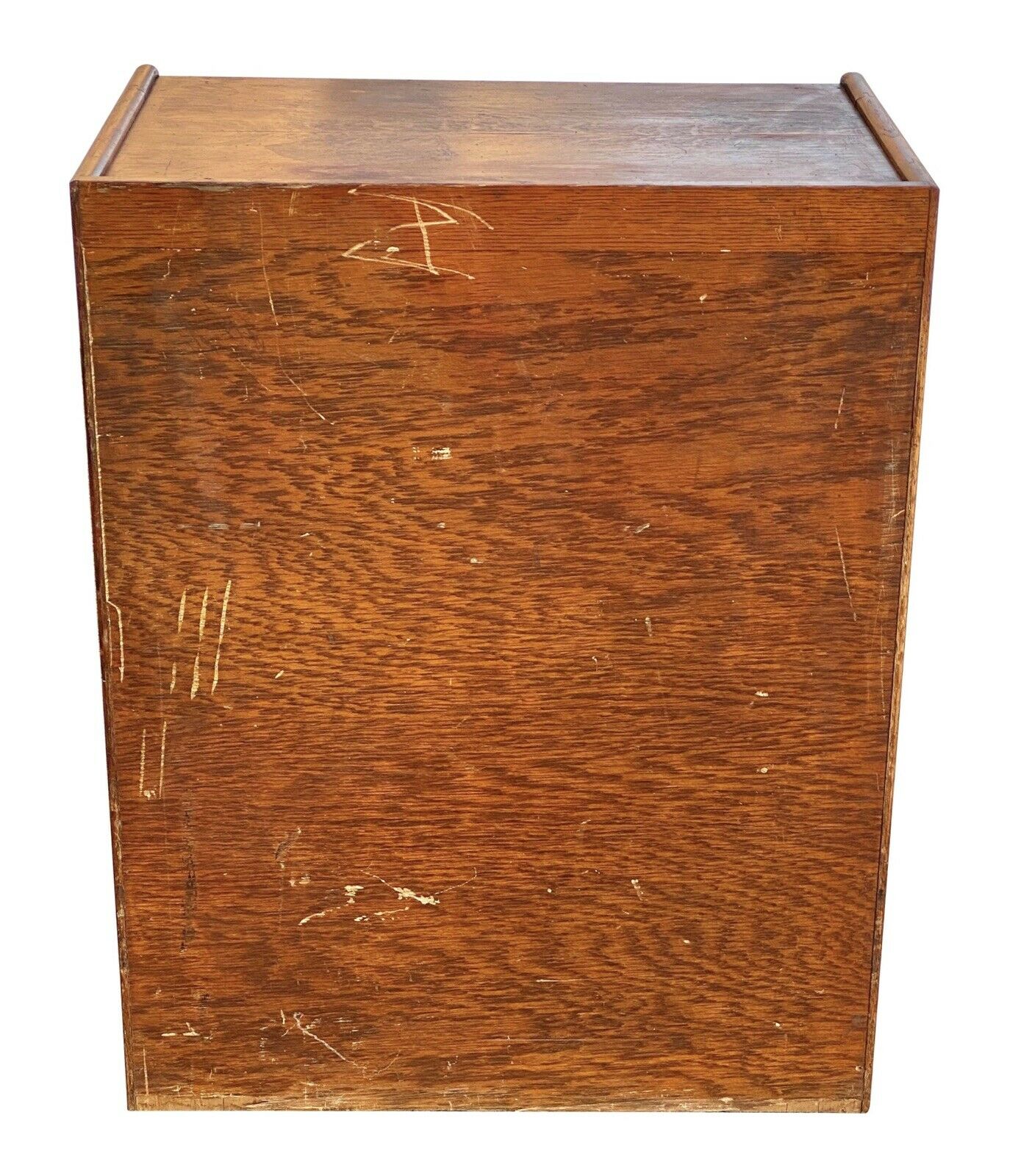 19TH C ANTIQUE TIGER OAK GLOBE 12 DRAWER TAMBOUR OFFICE FILE CABINET