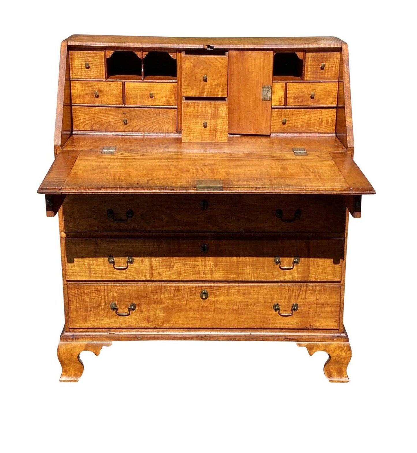18th C Antique New England Chippendale Apple Wood Slant Lid Secretary Desk