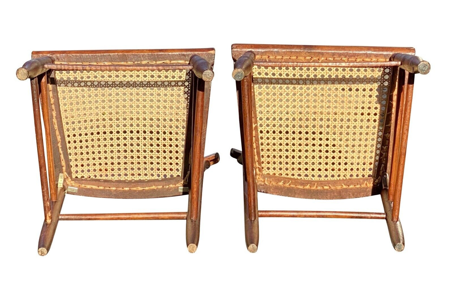 19th C Antique Pair of Tiger Maple Side Chairs With Cane Seats