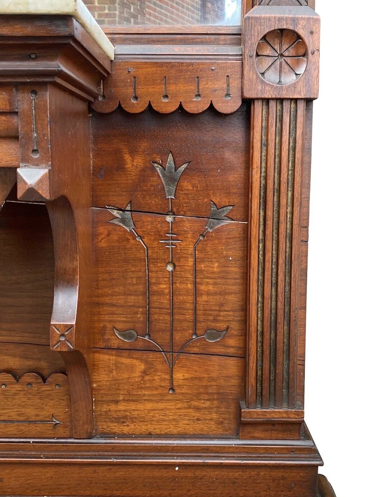 19th C Antique Large Victorian Walnut Pier Mirror / Hall Tree --- 8' 4" Tall