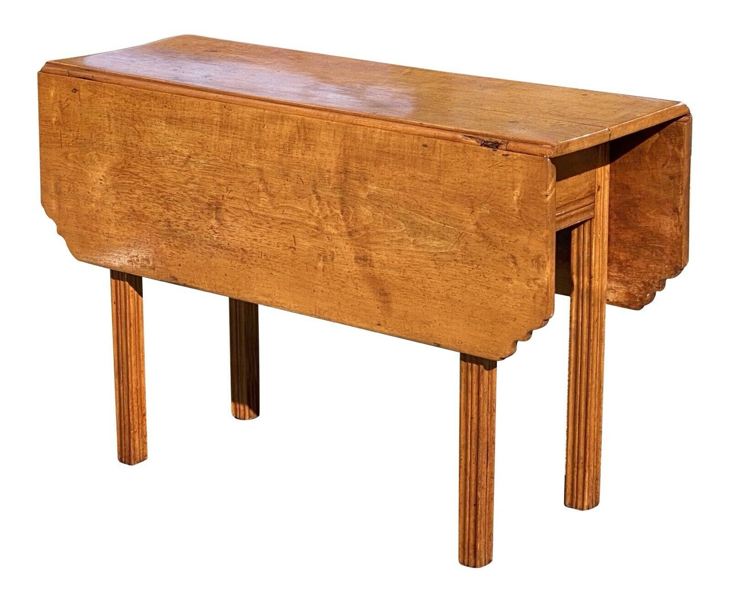 18th C Antique New England Chippendale Tiger Maple Drop Leaf Dining Table