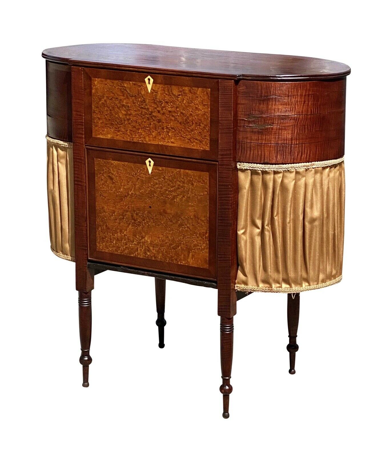 18th C Antique Federal Tiger Maple & Birds Eye Maple Sewing Stand / Work Table