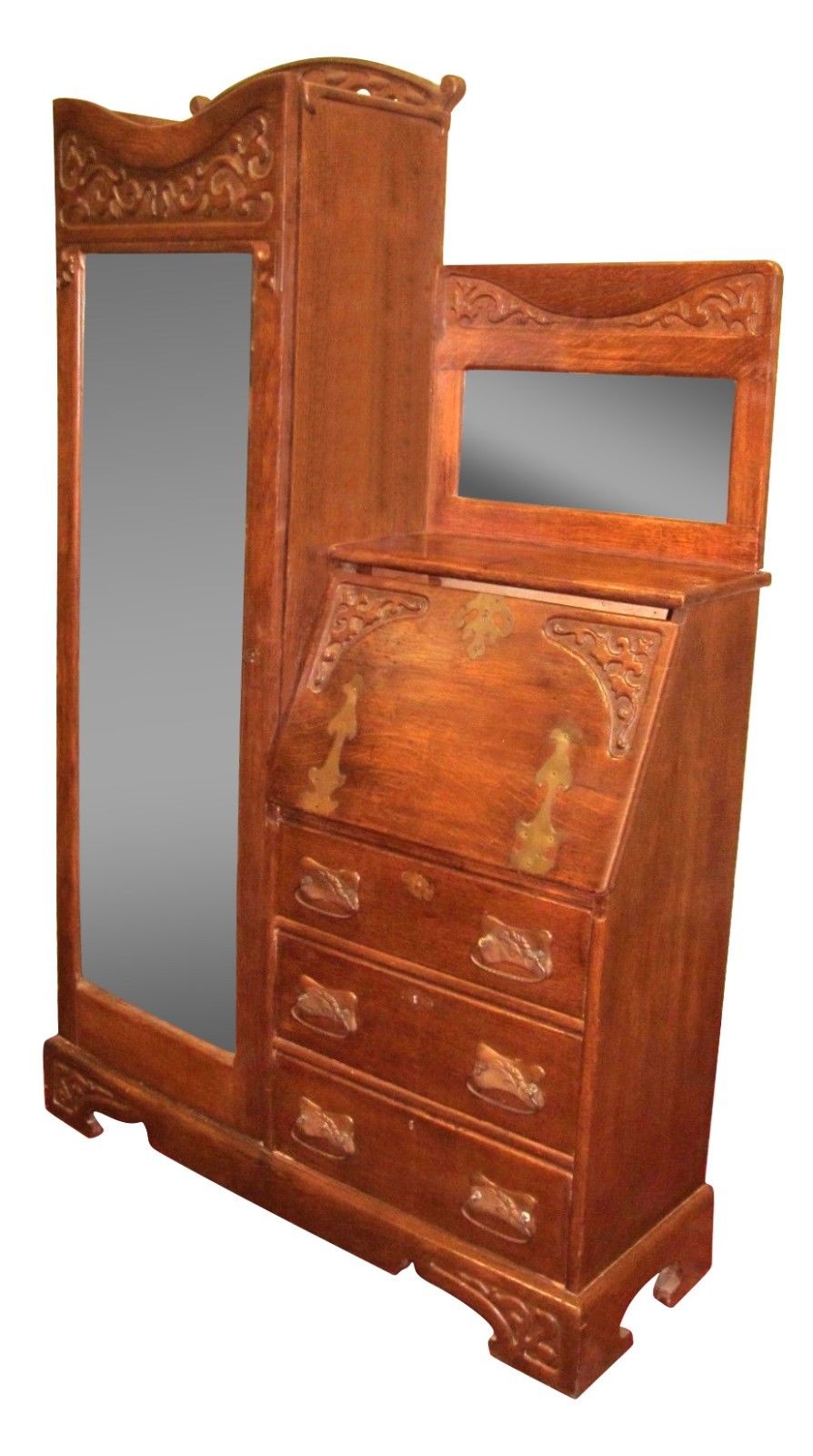 VICTORIAN 19TH CENTURY OAK SIDE BY SIDE DESK WITH BRASS HARDWARE