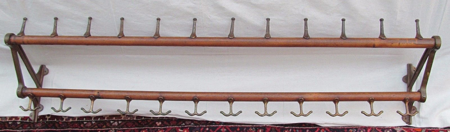 INDUSTRIAL MACHINE AGE 68" 19TH CENTURY 12 STATION COAT & HAT HANGER RACK
