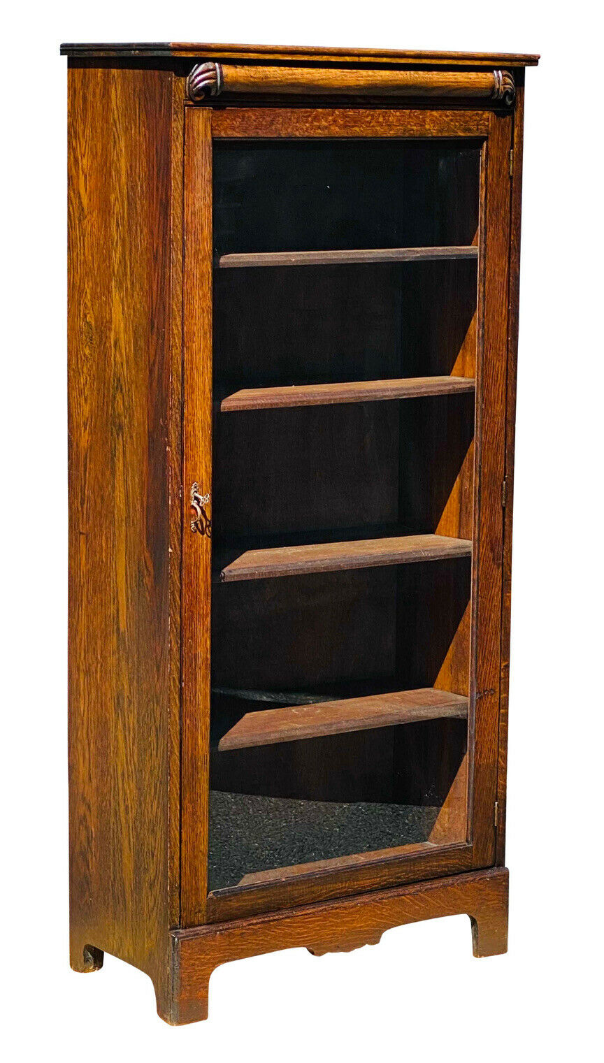 19TH C ANTIQUE VICTORIAN TIGER OAK SINGLE DOOR BOOKCASE / CHINA CABINET