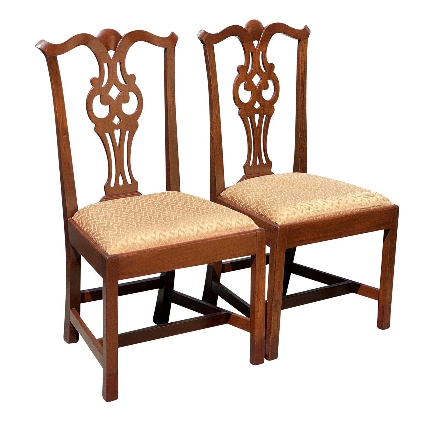 18th C Antique Pair of Salem Ma Chippendale Chairs - Heart & Diamond Design