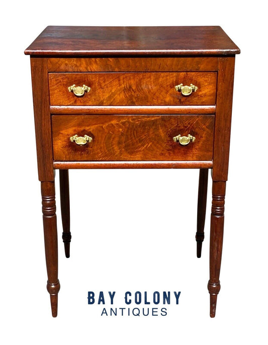 19th C Antique Sheraton Pennsylvania Walnut 2 Drawer Worktable / Nightstand