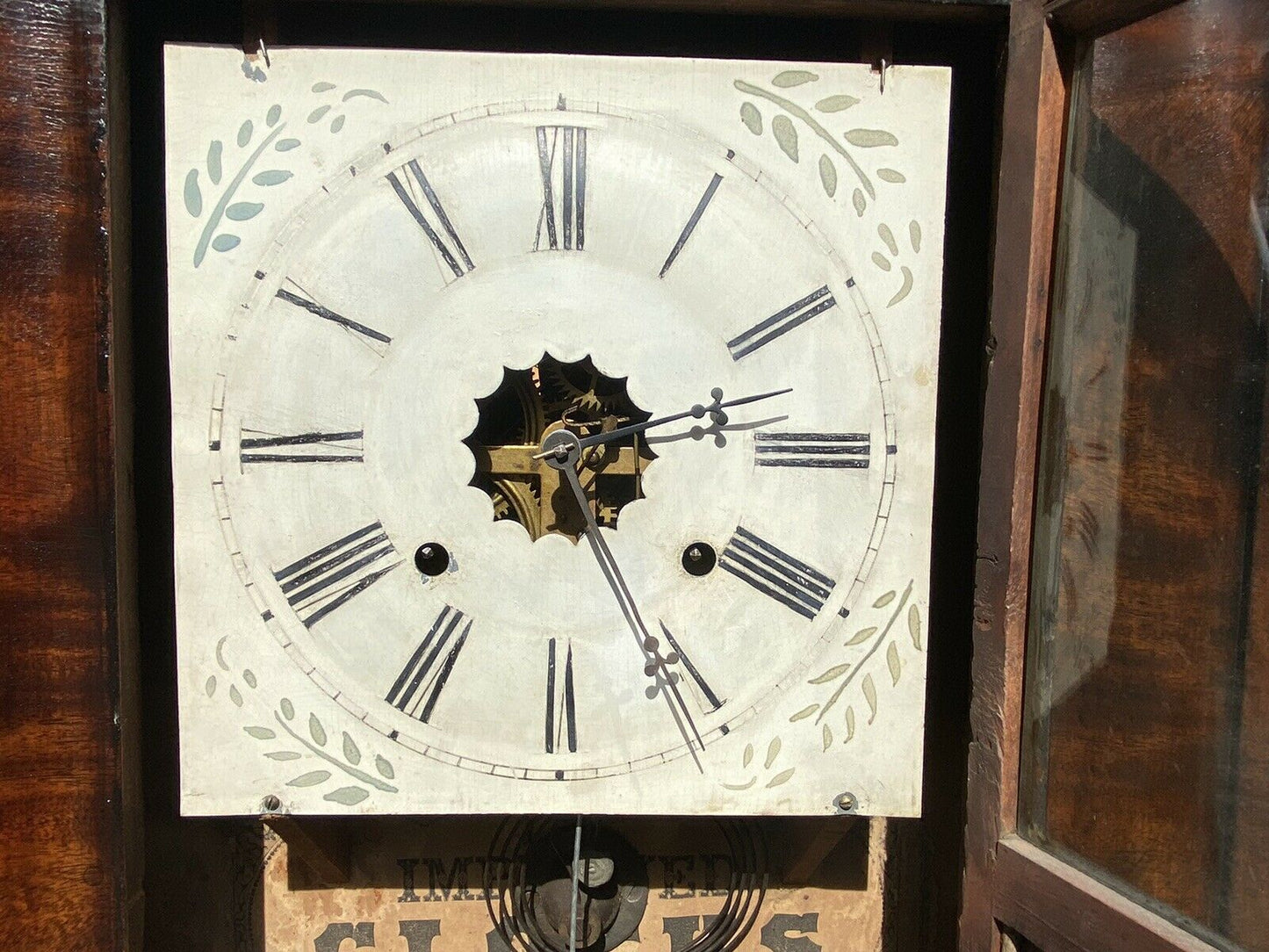 19TH C ANTIQUE EMPIRE MAHOGANY TERHUNE & EDWARDS MANTLE / SHELF CLOCK