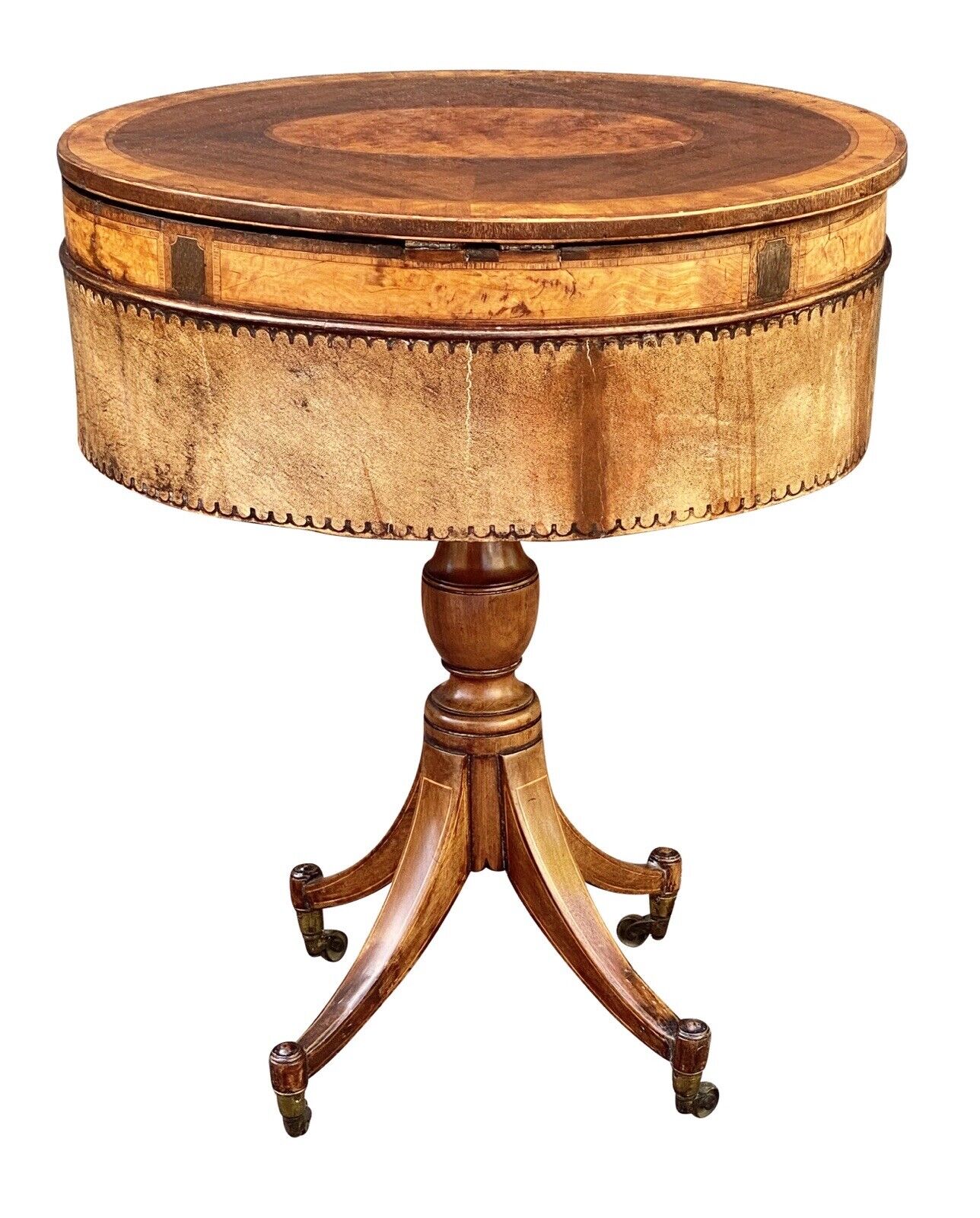 19th C Antique Regency Mahogany & Satinwood Sewing Stand / Work Table
