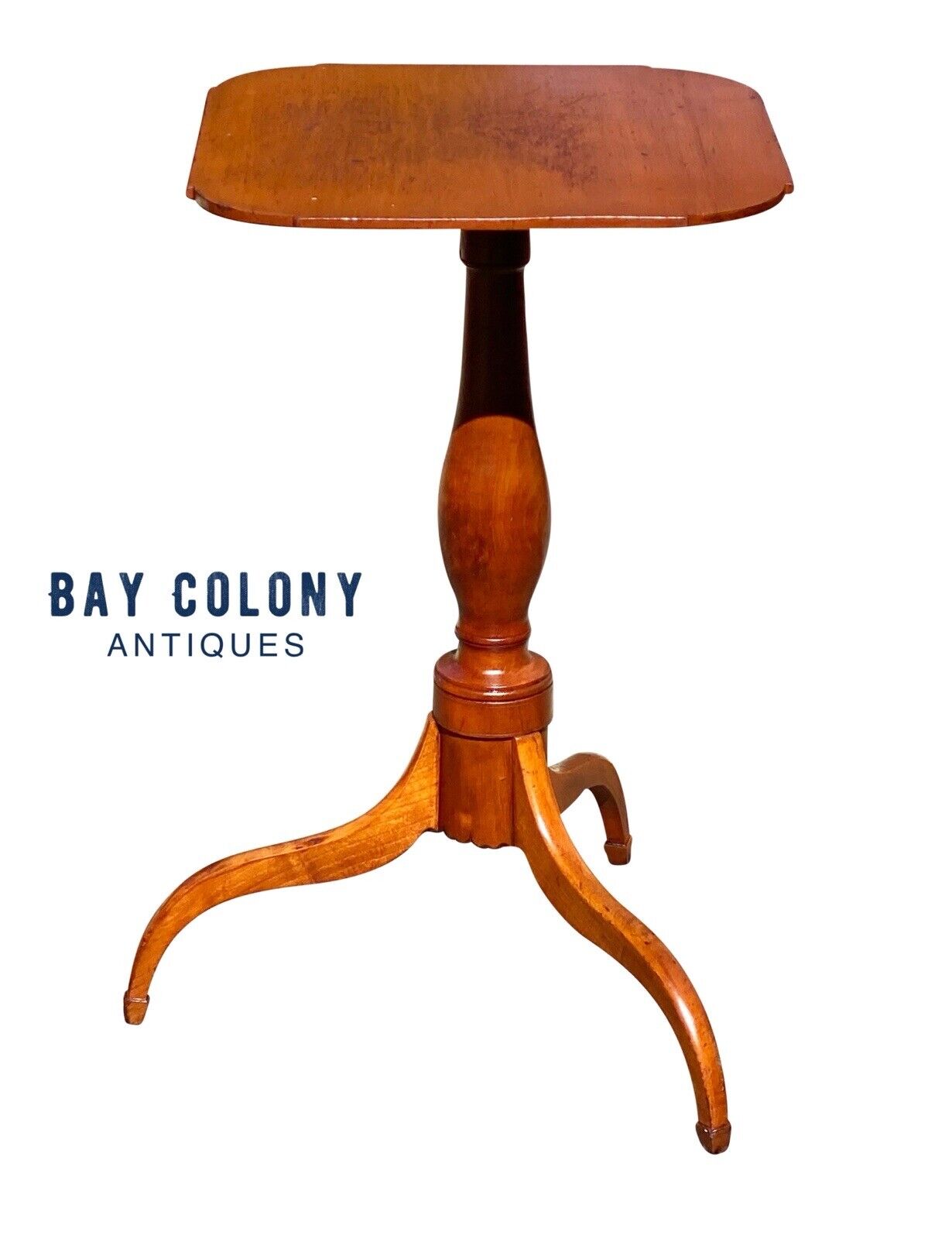 19th C Antique Federal Period Cherry Candlestand / End Table With Ovolo Top