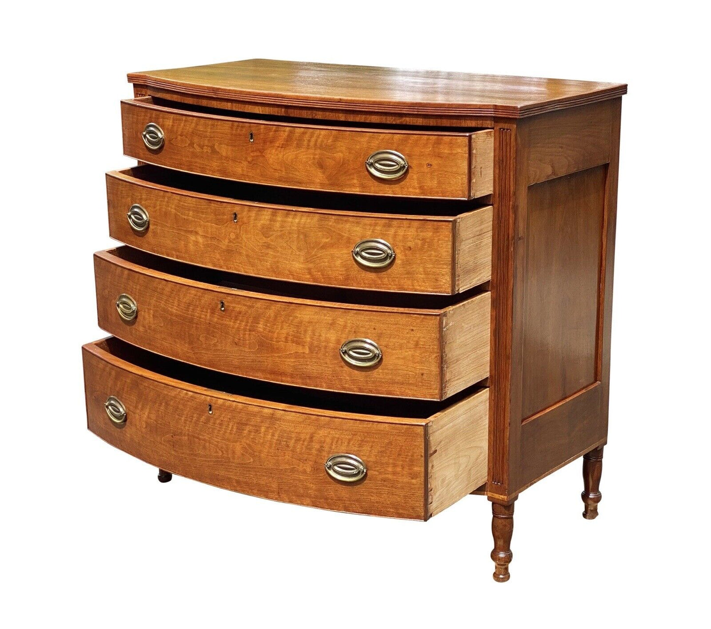 18th Century Antique Sheraton Cherry Bowfront Chest of Drawers / Dresser
