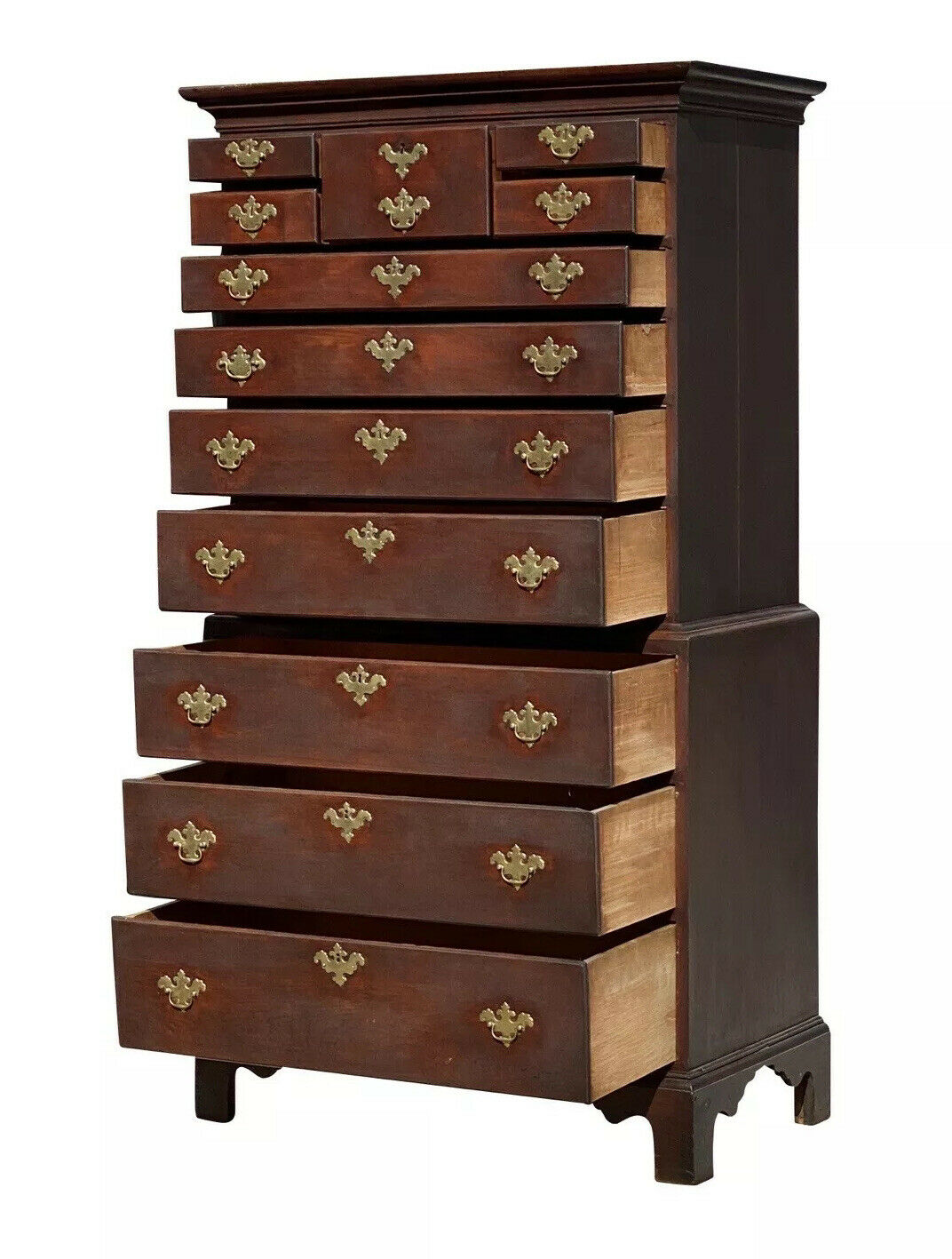 18th C Antique Connecticut Chippendale Tall Chest / Dresser