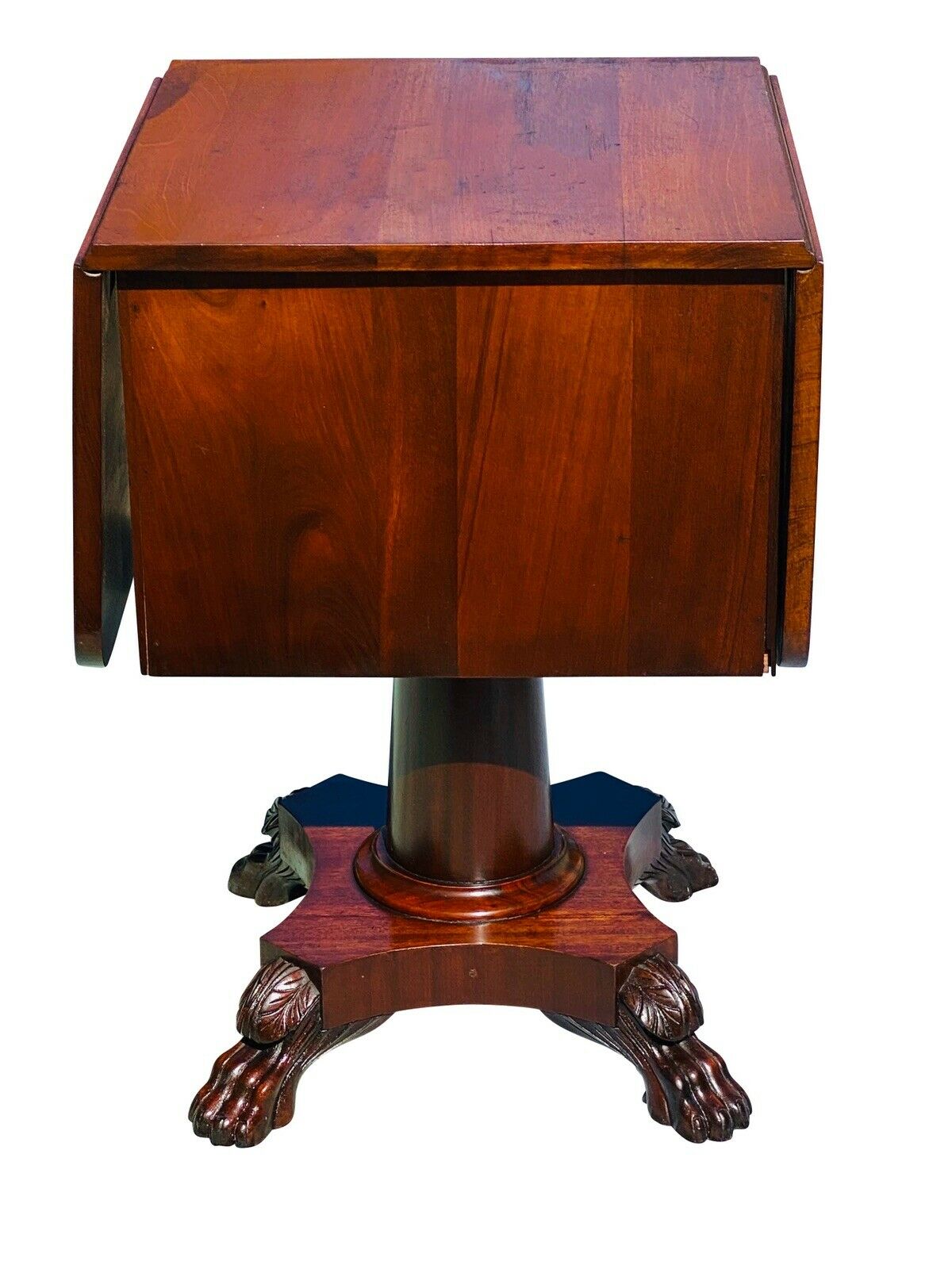 19TH C ANTIQUE AMERICAN EMPIRE MAHOGANY 3 DRAWER WORK TABLE / NIGHTSTAND