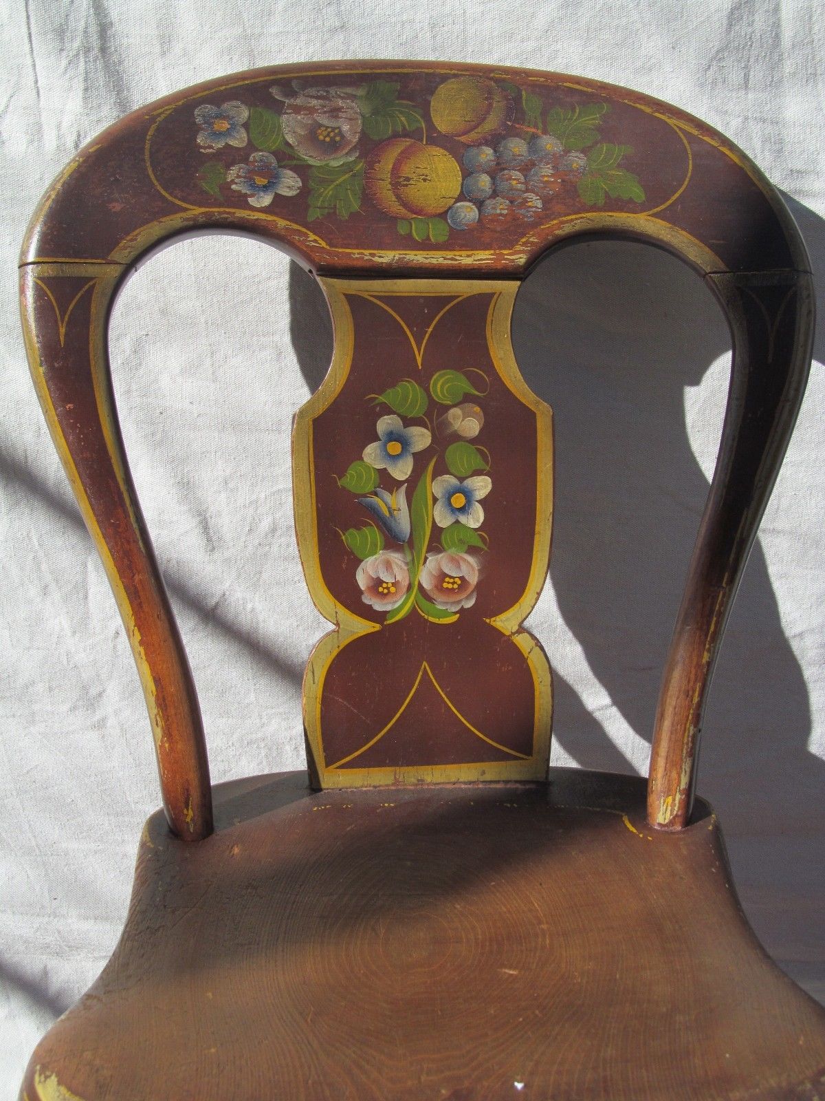 ANTIQUE WONDERFULLY PAINT DECORATED OHIO RIVER VALLEY SET OF FOUR CHAIRS