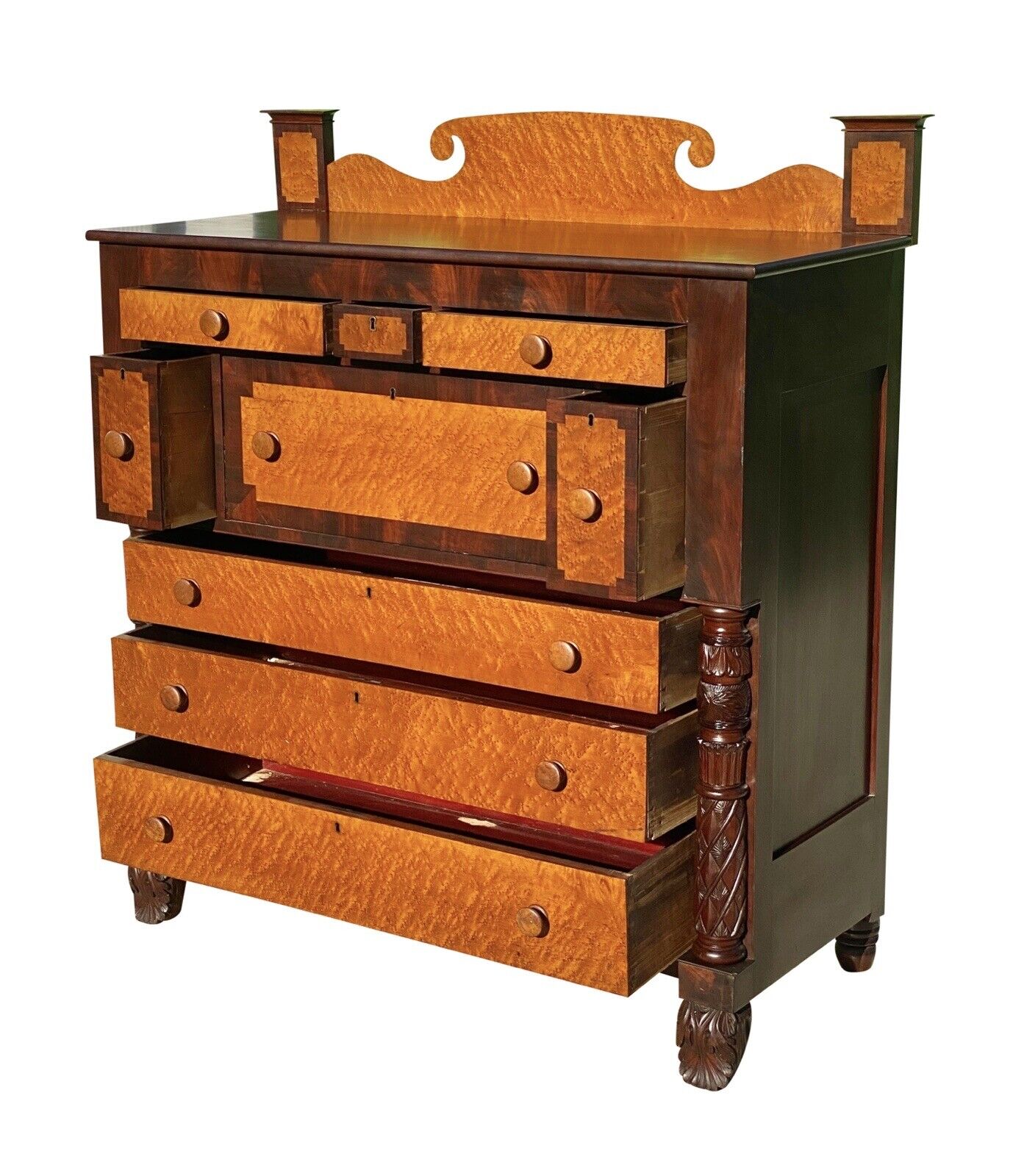Early 19th Century Vermont Federal Butler's Desk in Bird's Eye Maple & Mahogany