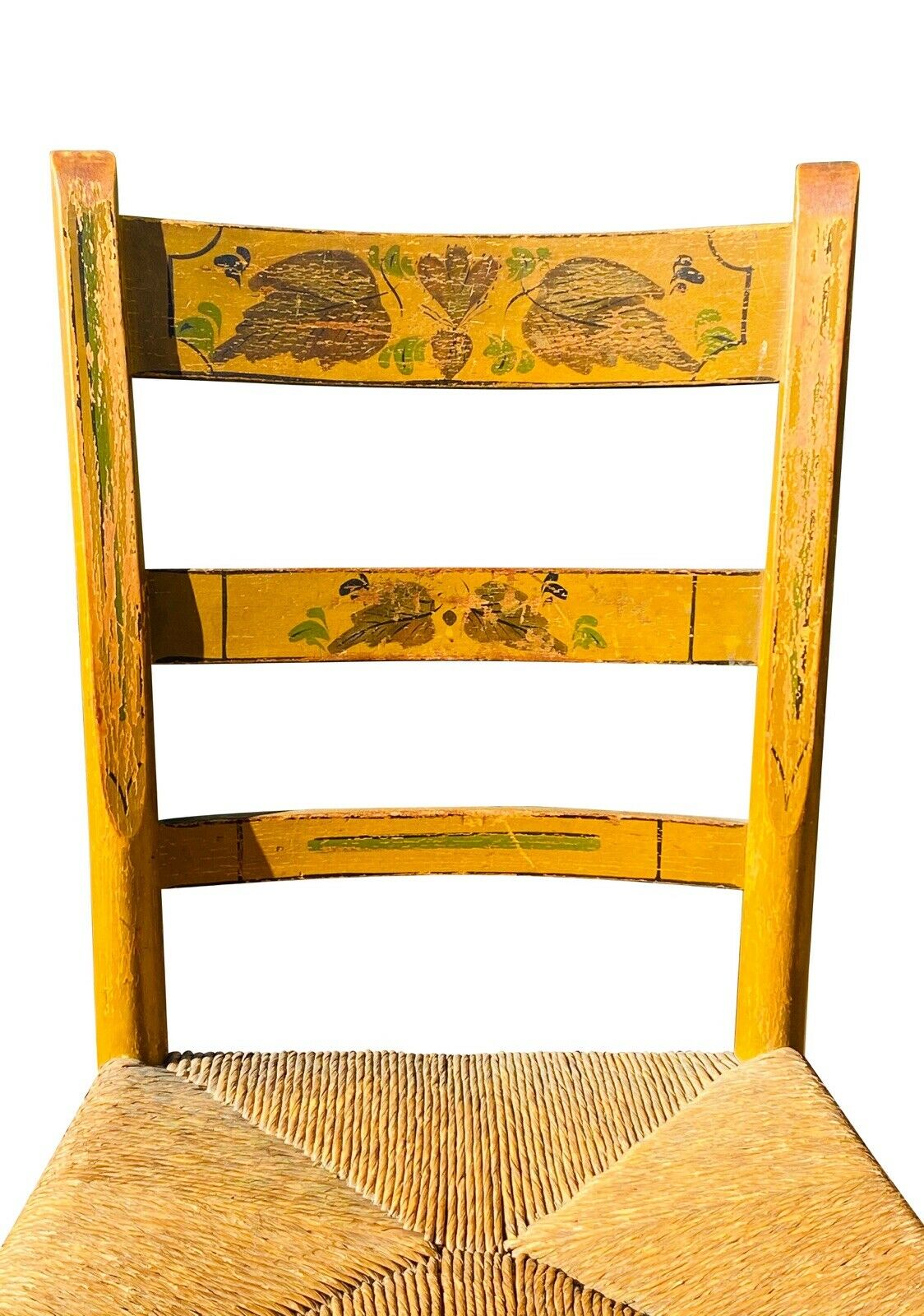 19TH C ANTIQUE COUNTRY PRIMITIVE SHERATON SET OF 4 FANCY PAINT DINING CHAIRS