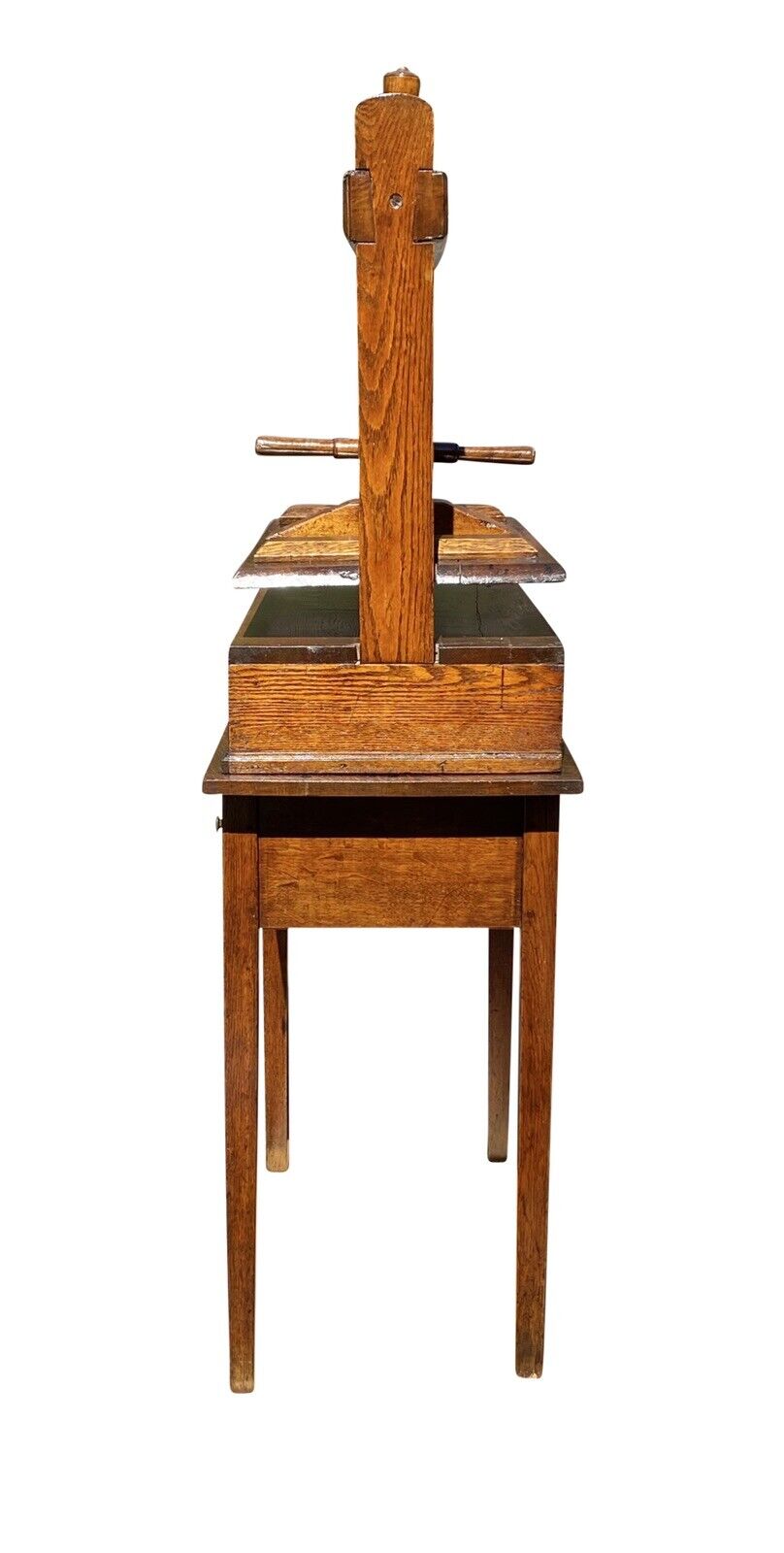 18th C Antique English Tiger Oak Book Press on Stand With 2 Drawers