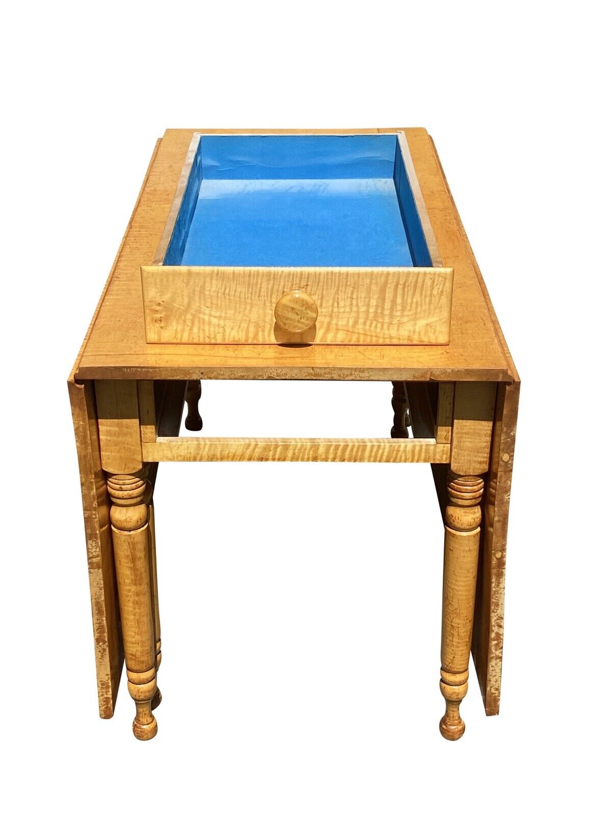 Federal Style Tiger Maple Gateleg Dining Table With Bold Grain and Large Drawer