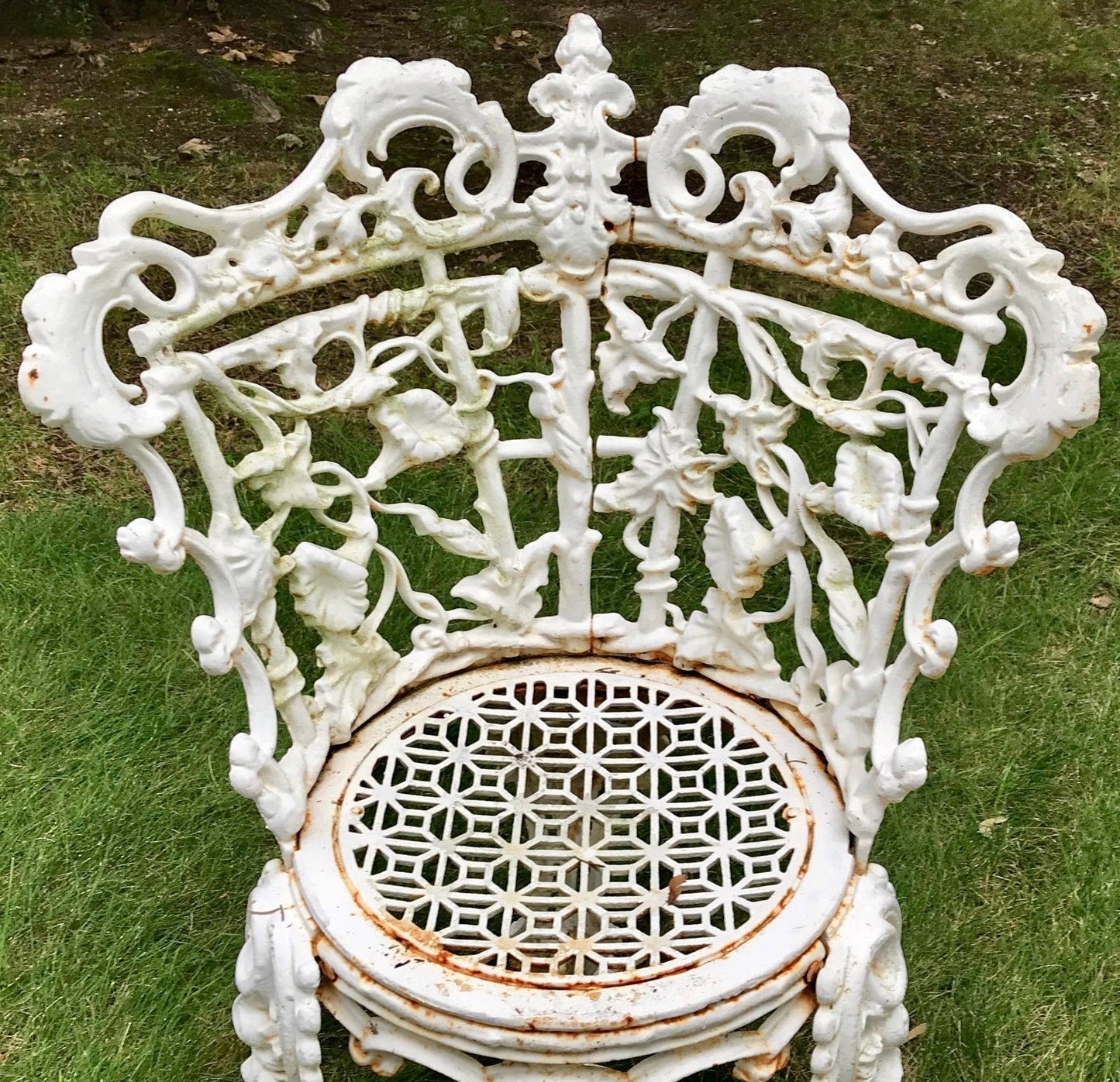 ANTIQUE 19TH C. VICTORIAN CAST IRON GARDEN CHAIRS W/ FLORAL AND VINE DESIGN