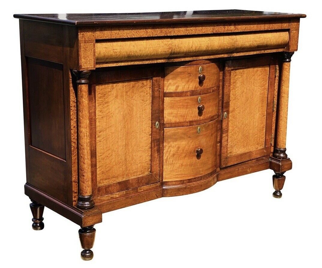 19TH C ANTIQUE SHERATON TIGER MAPLE & BIRDS EYE MAPLE SIDEBOARD / SERVER