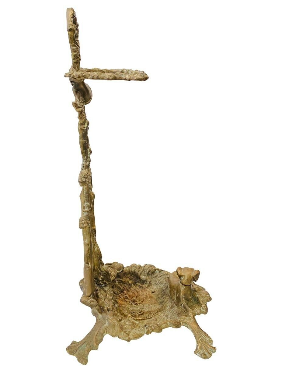 20TH C ANTIQUE ART NOUVEAU BRASS FIREPLACE TOOL HOLDER ~ HUNTING DOG SCENE