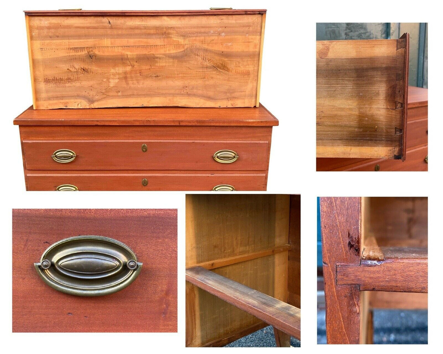 Antique Hepplewhite Tulip Poplar Lift Top Blanket Box / Mule Chest