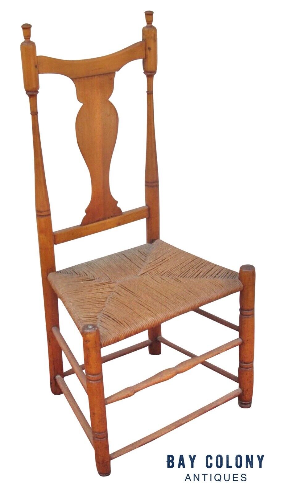 18th Century New England Queen Anne Side Chair With Yolk Crest & Button Feet