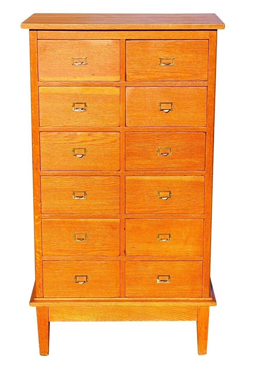 20TH C ANTIQUE ARTS & CRAFTS / MISSION OAK 12 DRAWER OFFICE FILE CABINET