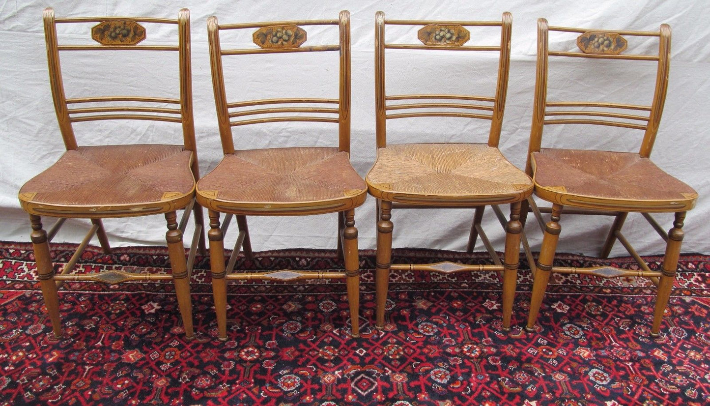SET OF 8 SHERATON PERIOD FANCY PAINTED CHAIRS CIRCA 1820 IN BEST PAINT SURFACE