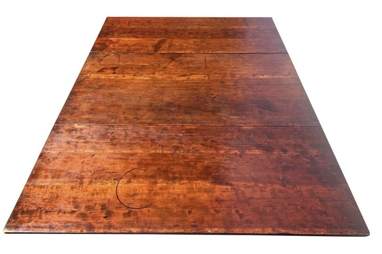 19TH C ANTIQUE SHERATON FIGURED CHERRY DROP LEAF DINING TABLE  W/ SPOOL CARVINGS