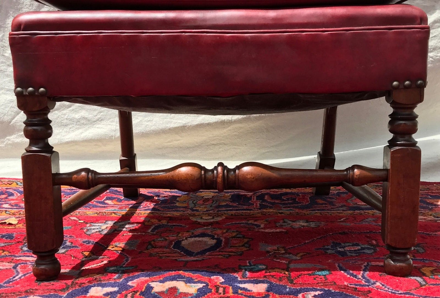 LEATHER ANTIQUE WILLIAM & MARY STYLED WING CHAIR