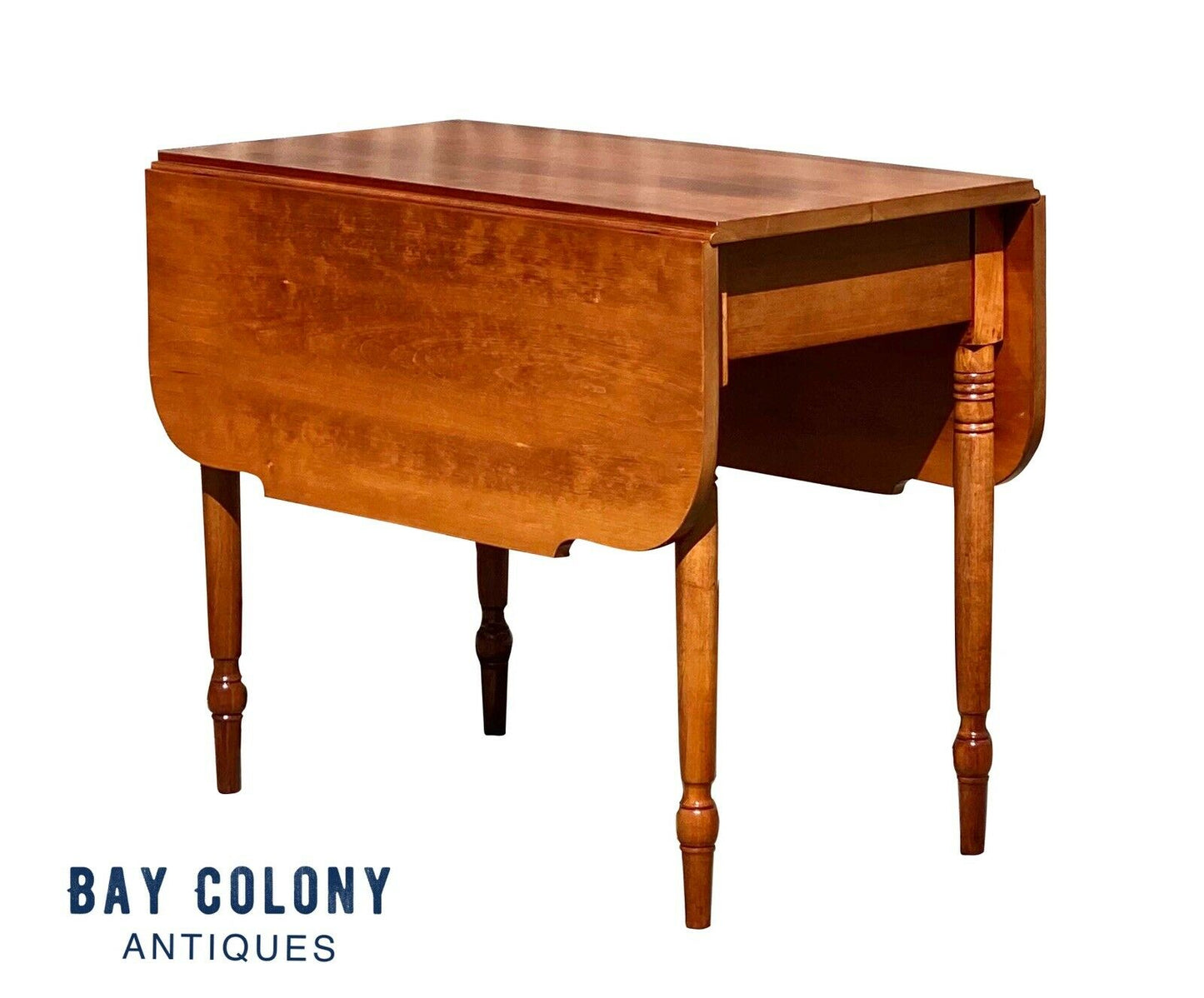 19th C Antique Country Sheraton Cherry Drop Leaf Dining Table