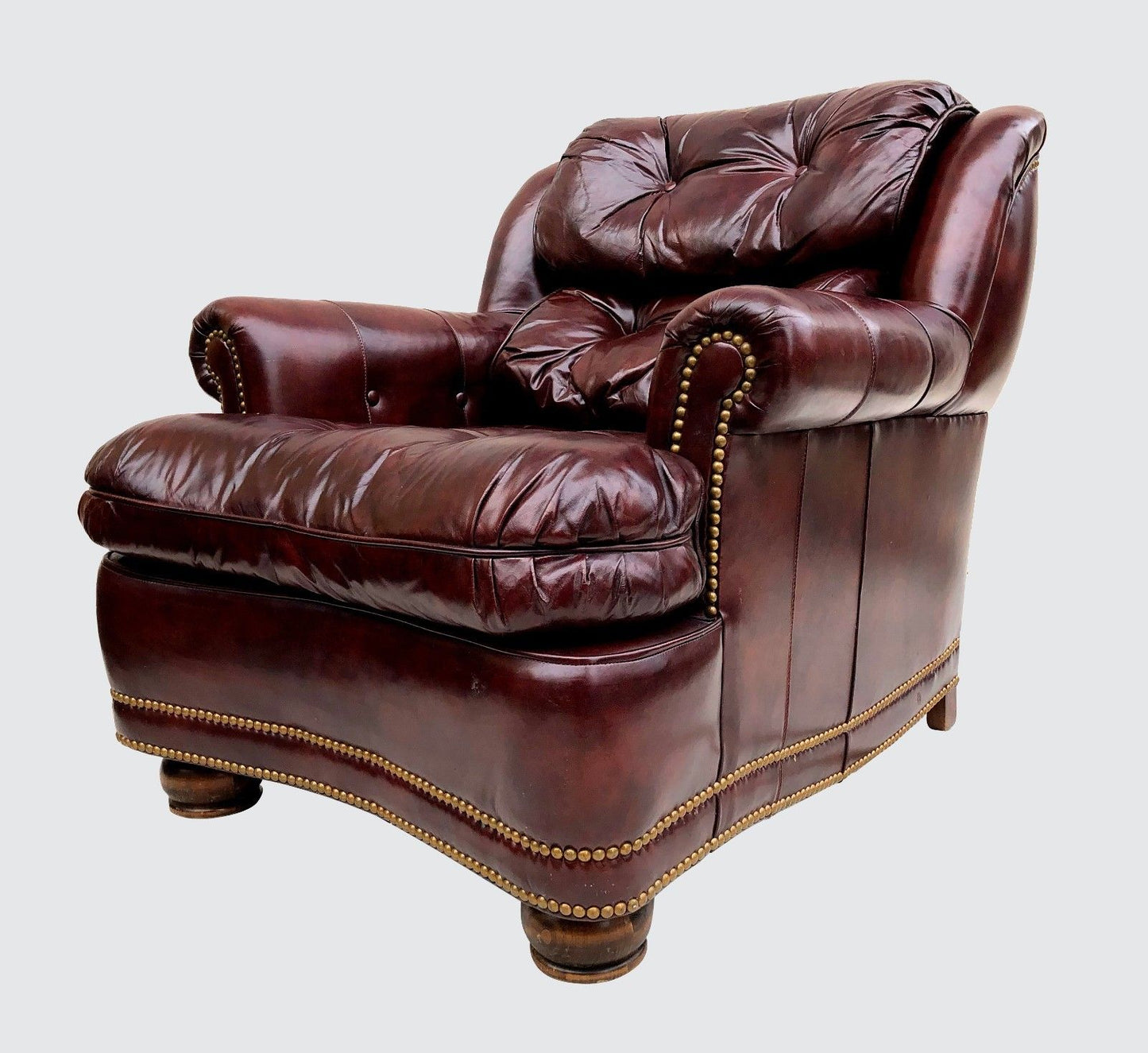 PAIR HANCOCK & MOORE WINE COLORED LEATHER CHESTERFIELD CLUB CHAIRS
