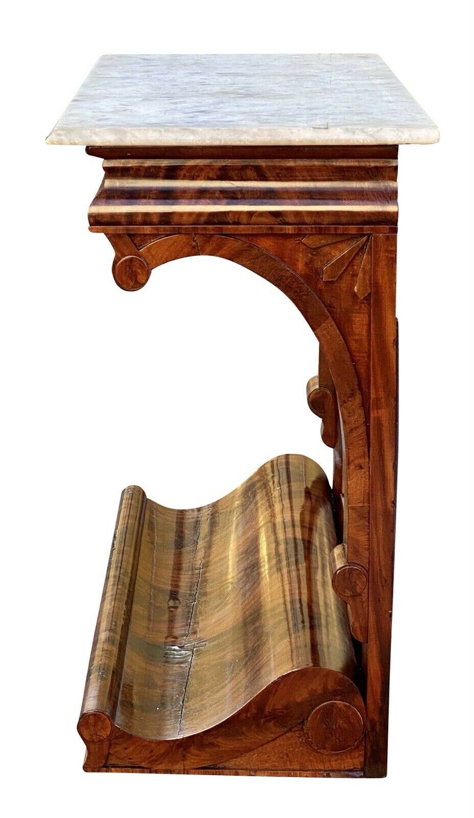 19th C Antique Classical Mahogany Console Table / Server W/ Marble Top