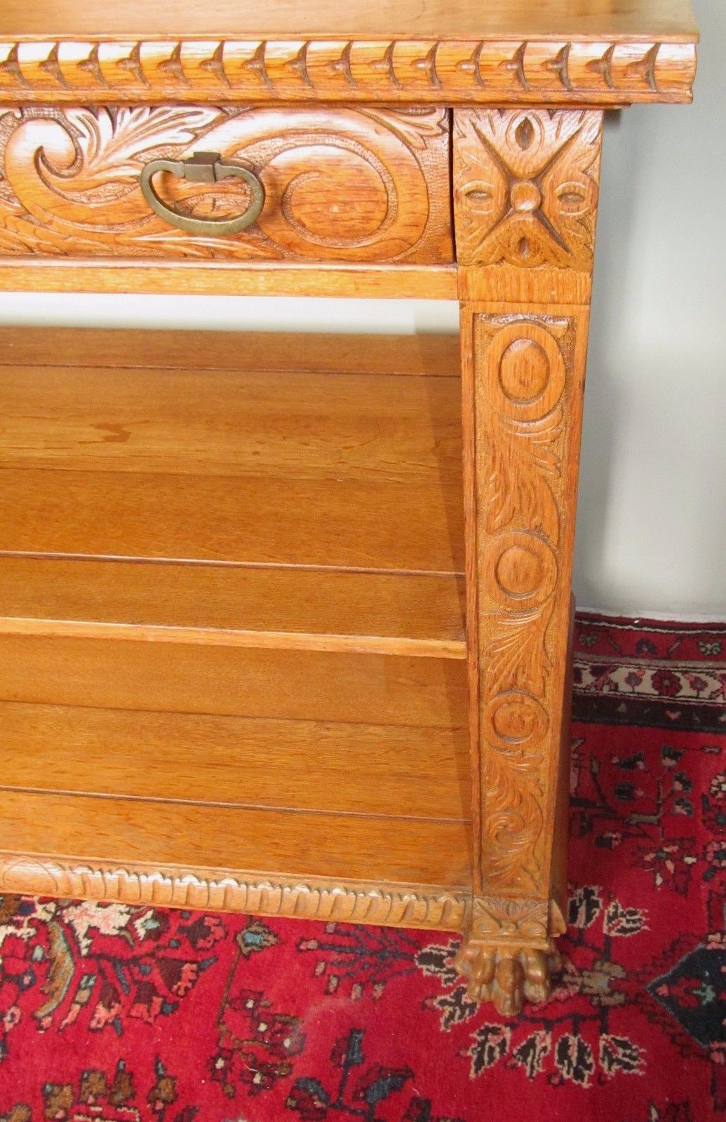 FINELY CARVED VICTORIAN QUARTERED OAK SIDEBOARD-PROFESSIONALLY REFINISHED-A1