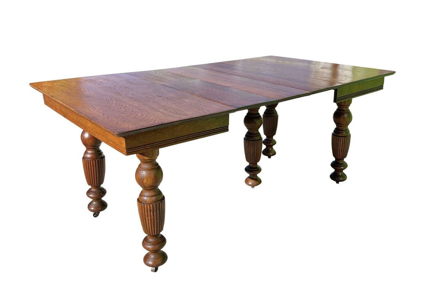 19th C Antique Victorian Oak Dining Table With 5 Leaves - 7.5+ Feet Long