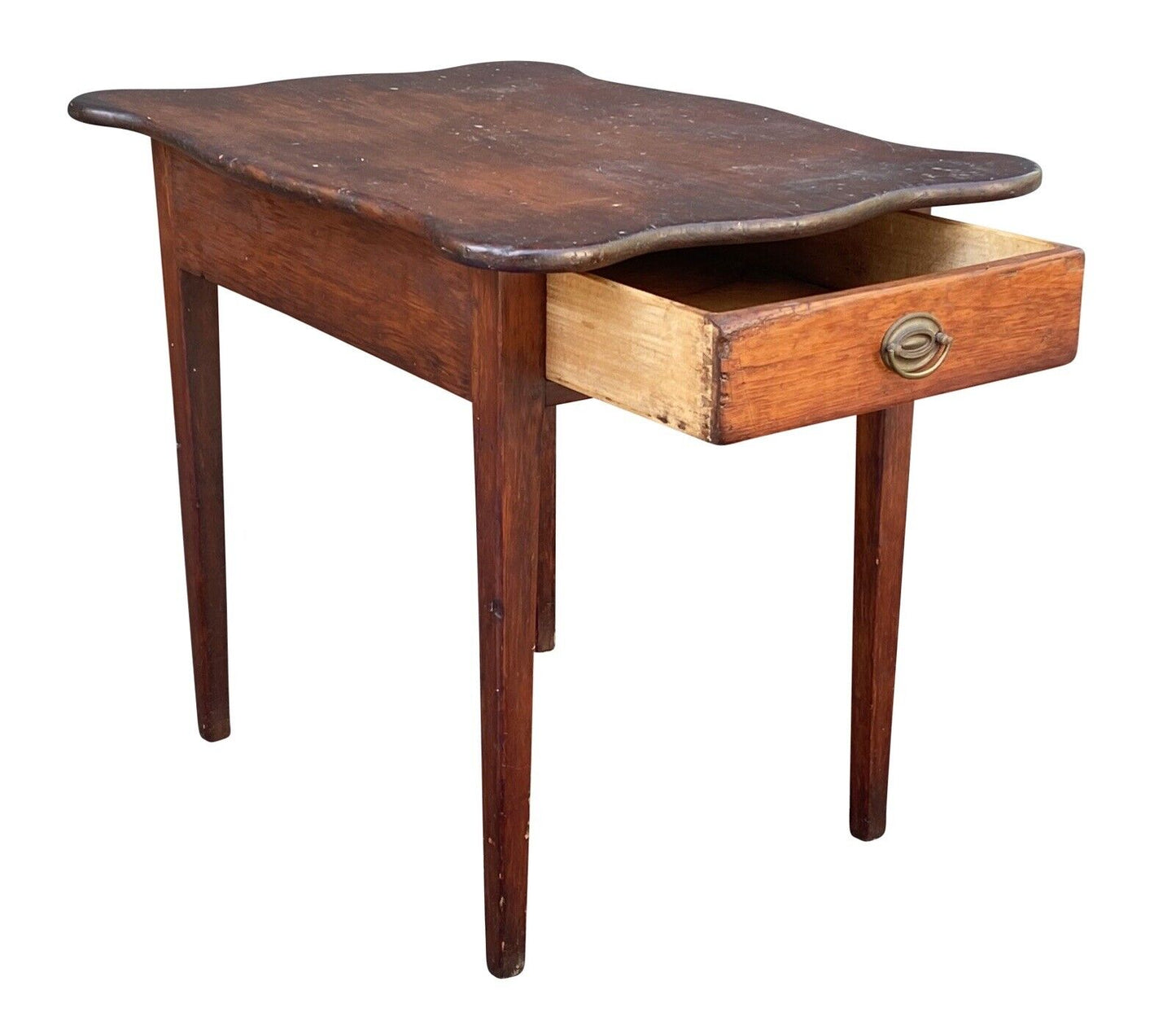 18th C Antique Hepplewhite New England Pine Table With Serpentine Top
