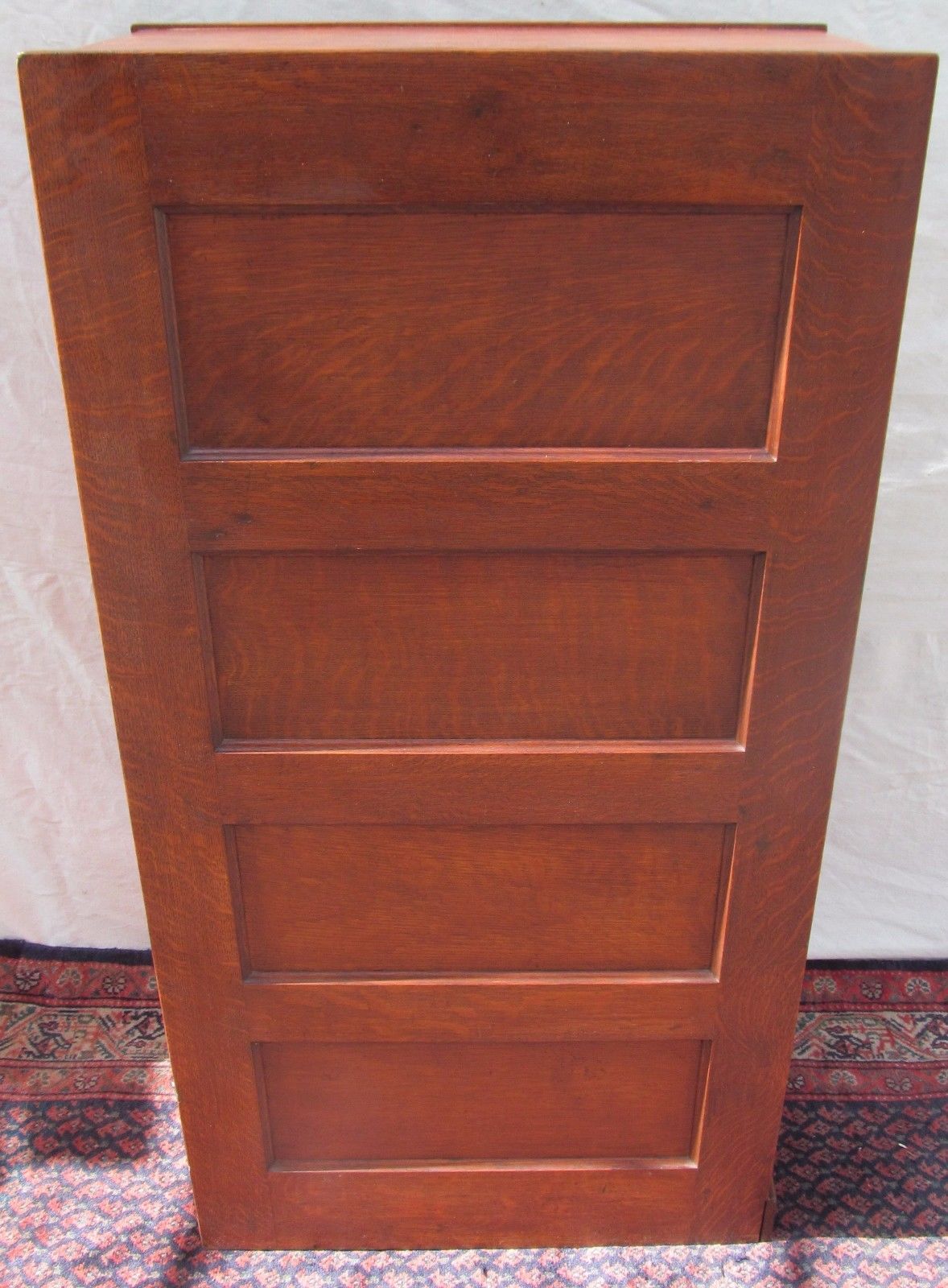 ANTIQUE ARTS & CRAFT OAK RAISED PANEL FILE CABINET WITH 4 OVER 3 DRAWER FORMAT