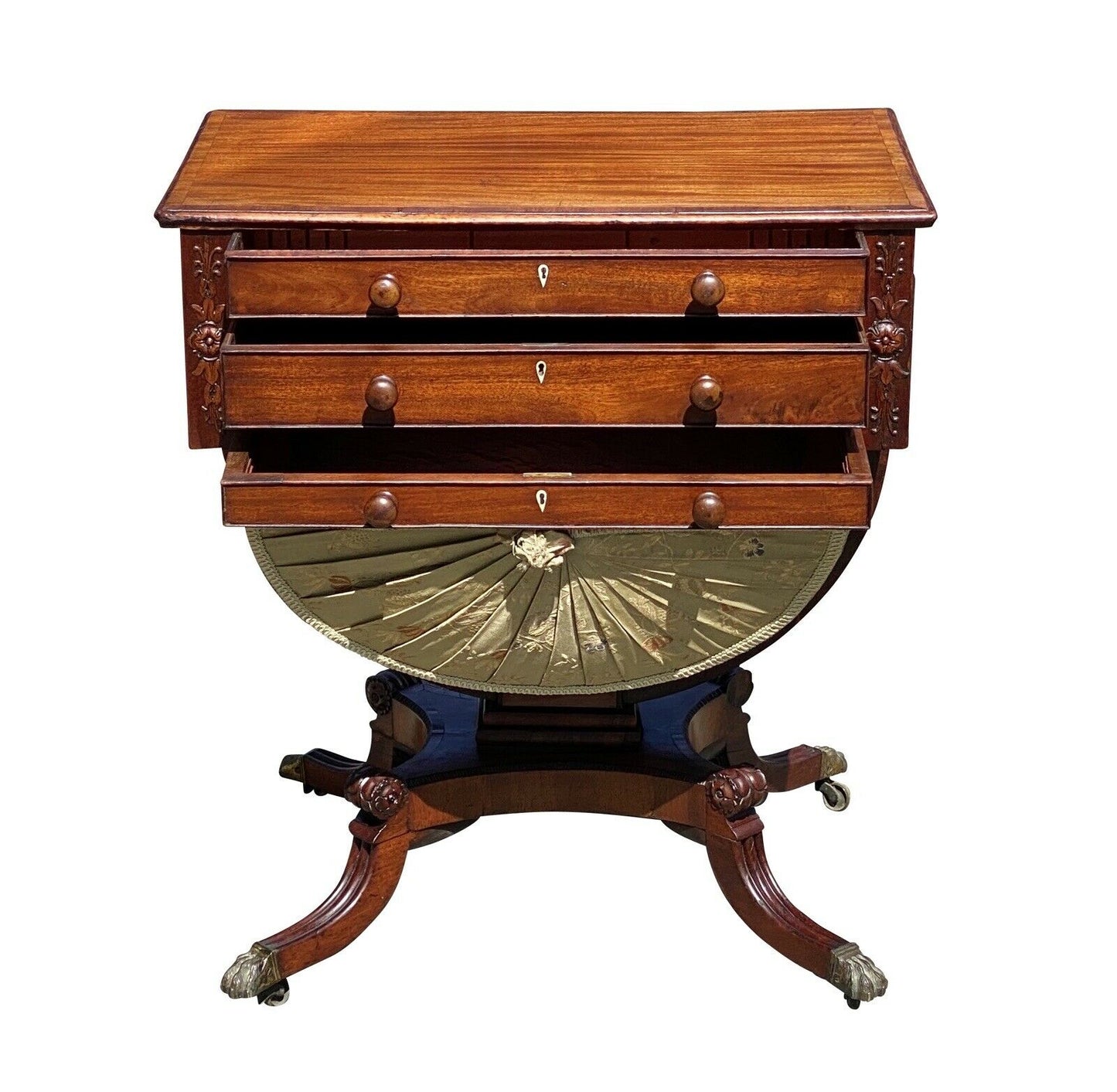 19th C Antique Federal New York Duncan Phyfe Mahogany Sewing Stand / Work Table