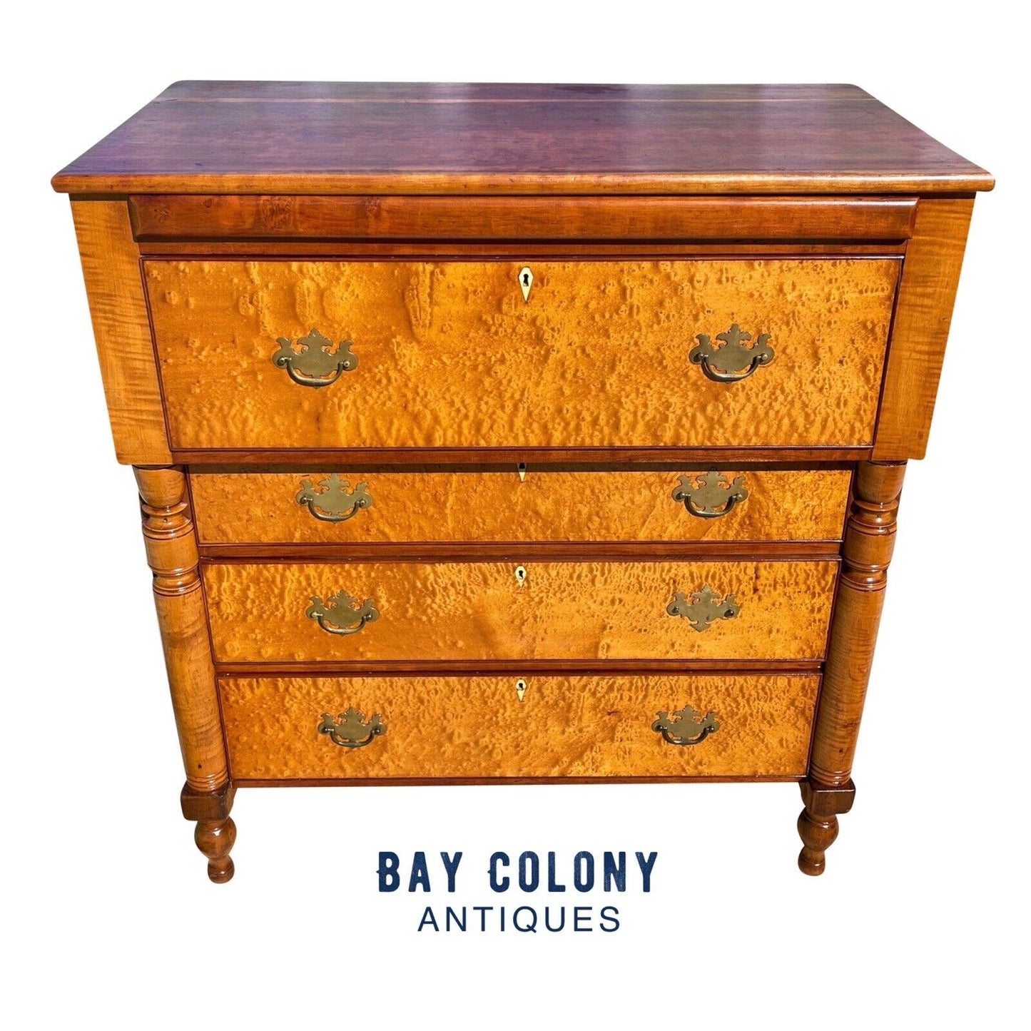 Antique Federal Bird's Eye Maple & Cherry Southern Chest of Drawers / Dresser