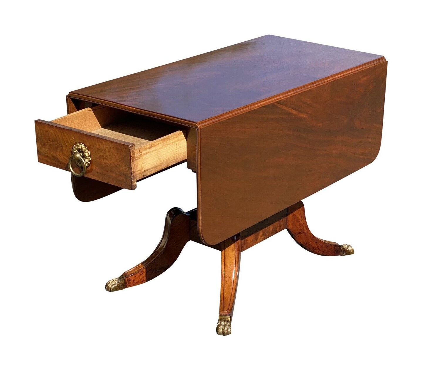 Early 19th Century Federal Mahogany Dropleaf Table With Brass Floral Ring Pulls