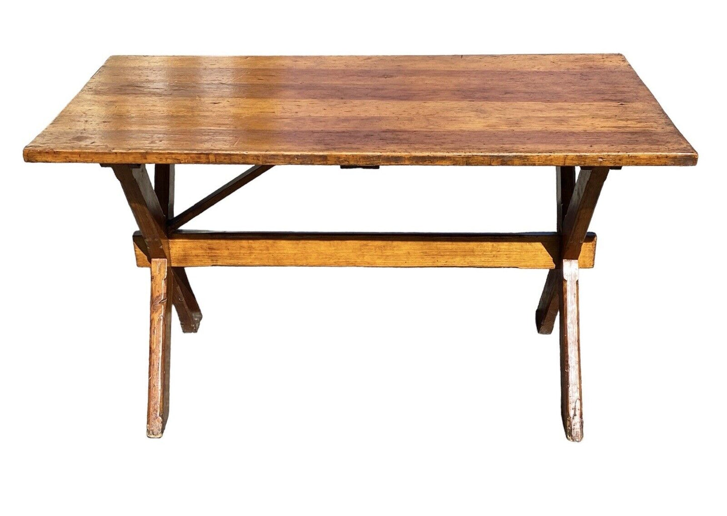 Vintage Farmhouse Style Pine Sawbuck Table / Primitive Dining Table