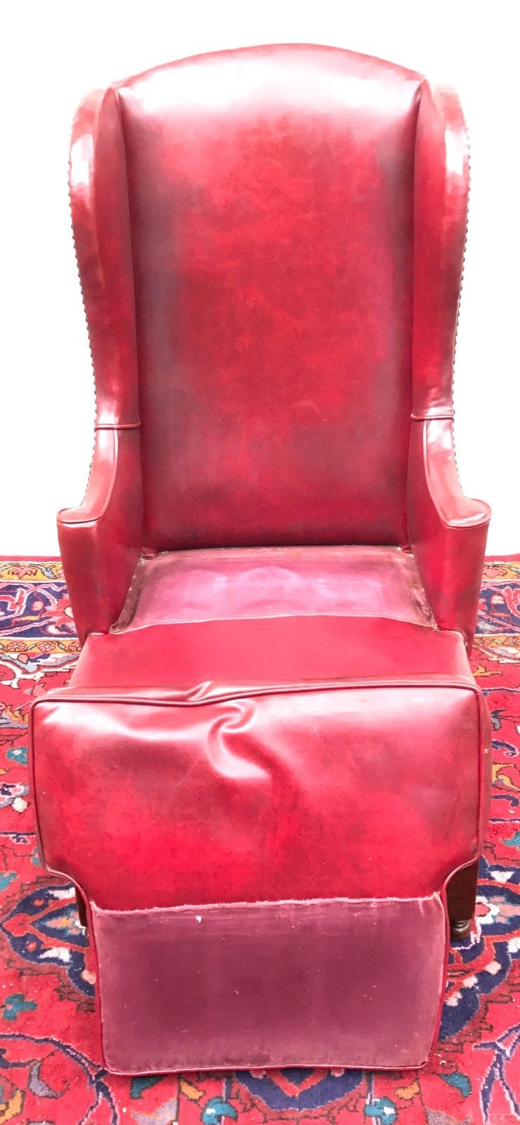 LEATHER ANTIQUE WILLIAM & MARY STYLED WING CHAIR