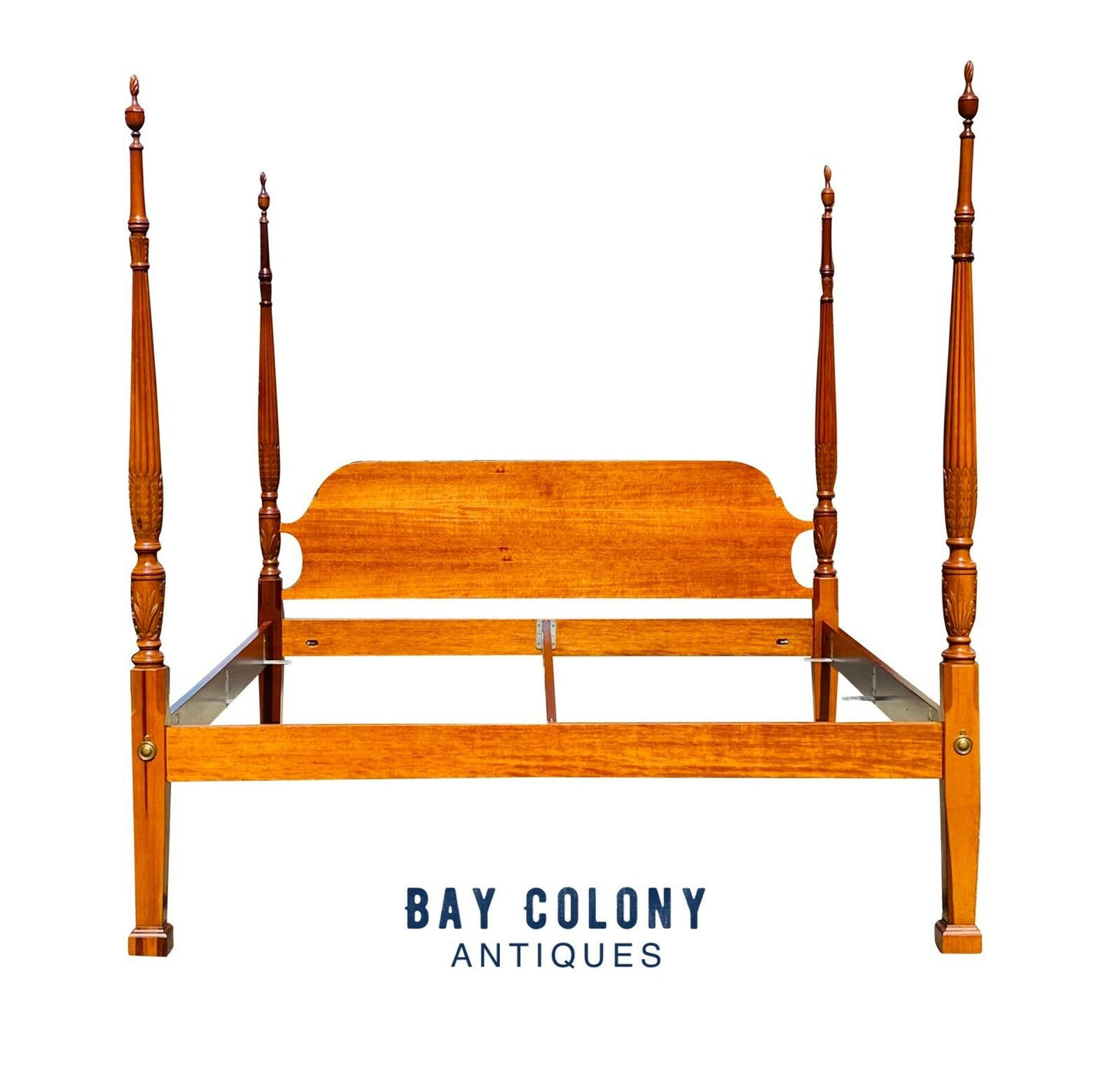 20th C Chippendale Antique Style Mahogany King Size Rice Carved Plantation Bed