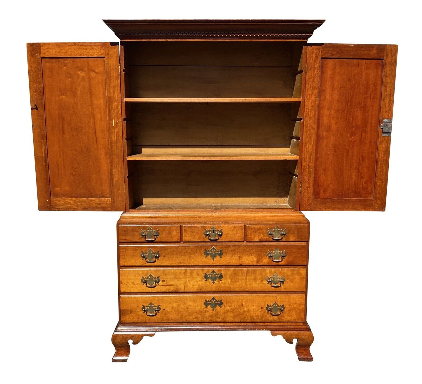 18th C Antique Chippendale Connecticut Cherry Linen Press / Secretary Desk