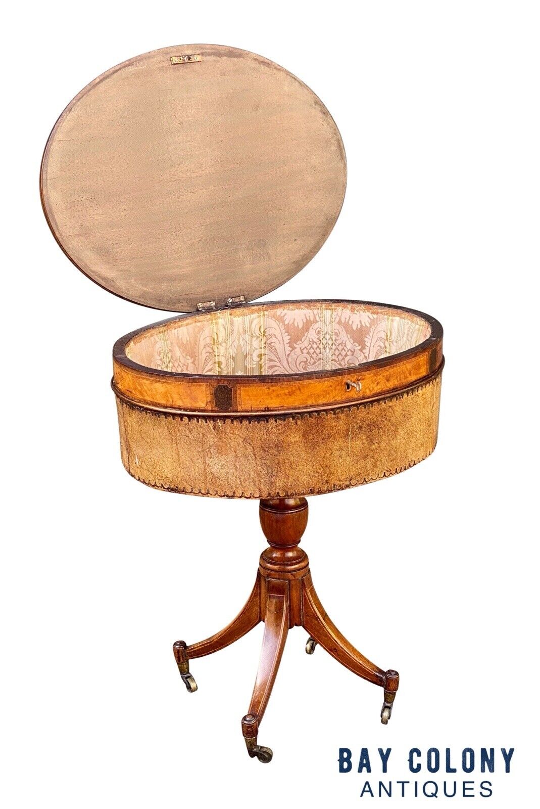 19th C Antique Regency Mahogany & Satinwood Sewing Stand / Work Table