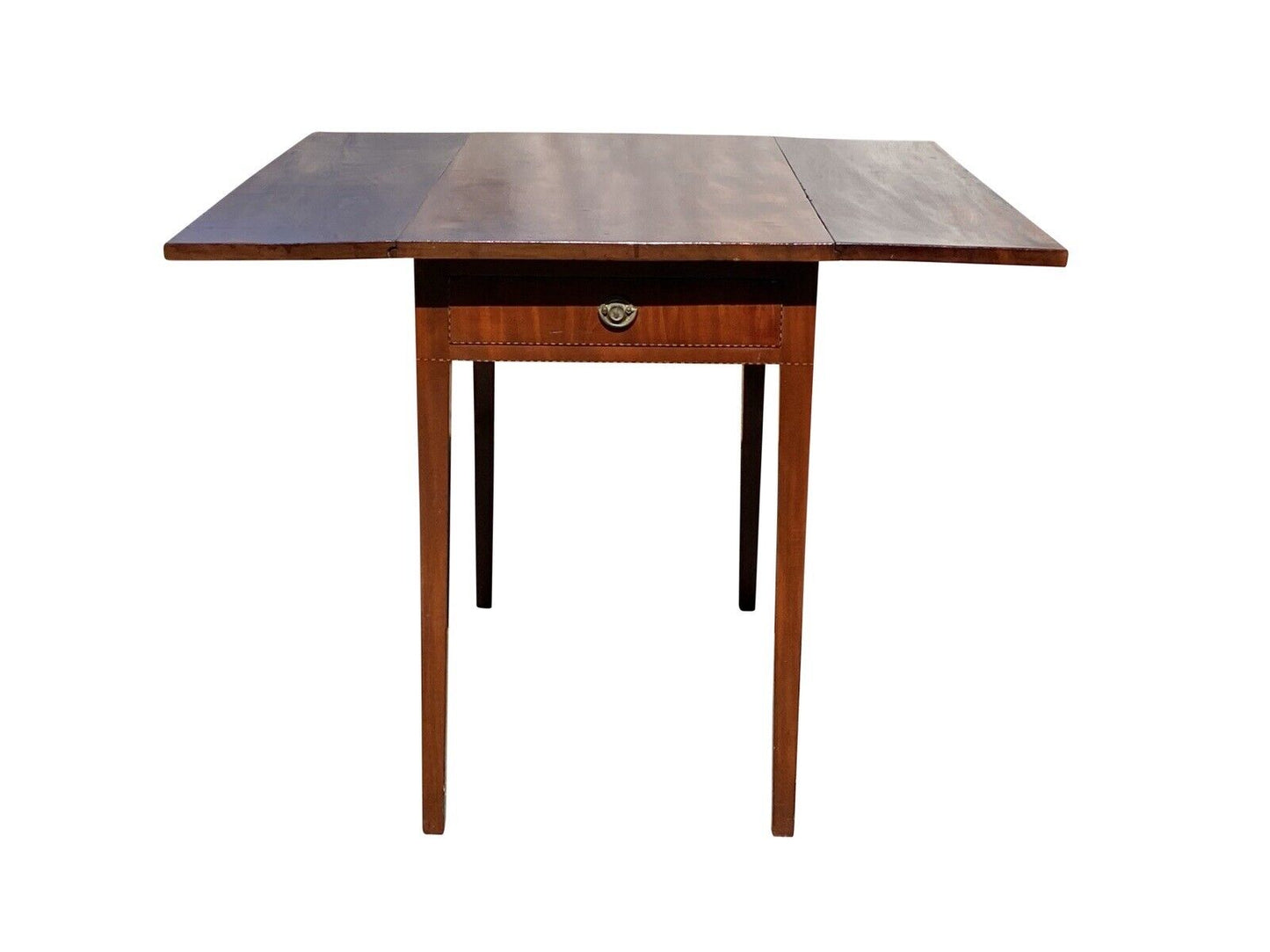 Antique Mahogany Federal Period Drop Leaf Table With Inlay & One Drawer